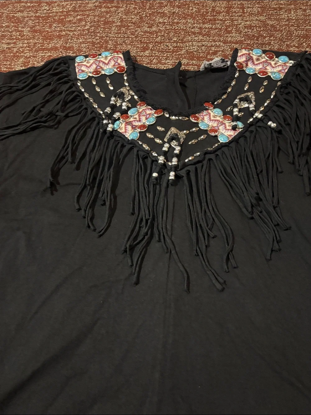 Vintage beaded fringe top western long sleeve shirt heavyweight fall cowgirl M/L